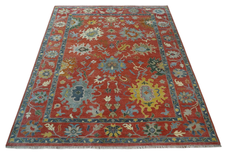 9x12 Hand Knotted Peach and Gray Traditional colorful Oushak Wool Rug - The Rug Decor