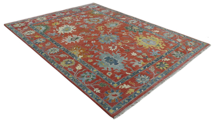 9x12 Hand Knotted Peach and Gray Traditional colorful Oushak Wool Rug - The Rug Decor