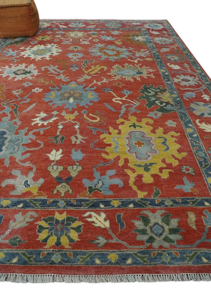 9x12 Hand Knotted Peach and Gray Traditional colorful Oushak Wool Rug - The Rug Decor