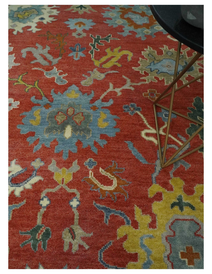 9x12 Hand Knotted Peach and Gray Traditional colorful Oushak Wool Rug - The Rug Decor