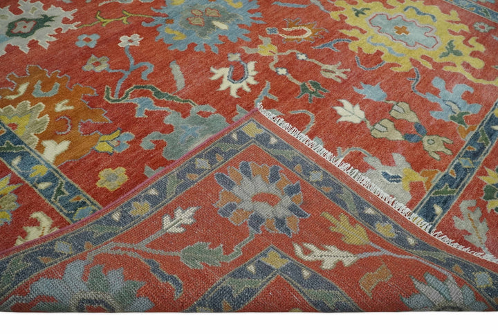 9x12 Hand Knotted Peach and Gray Traditional colorful Oushak Wool Rug - The Rug Decor