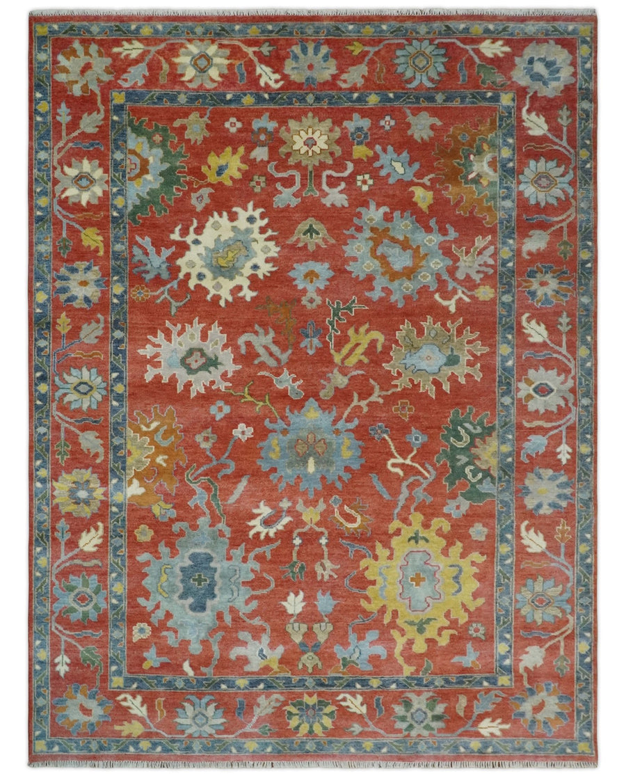 9x12 Hand Knotted Peach and Gray Traditional colorful Oushak Wool Rug - The Rug Decor