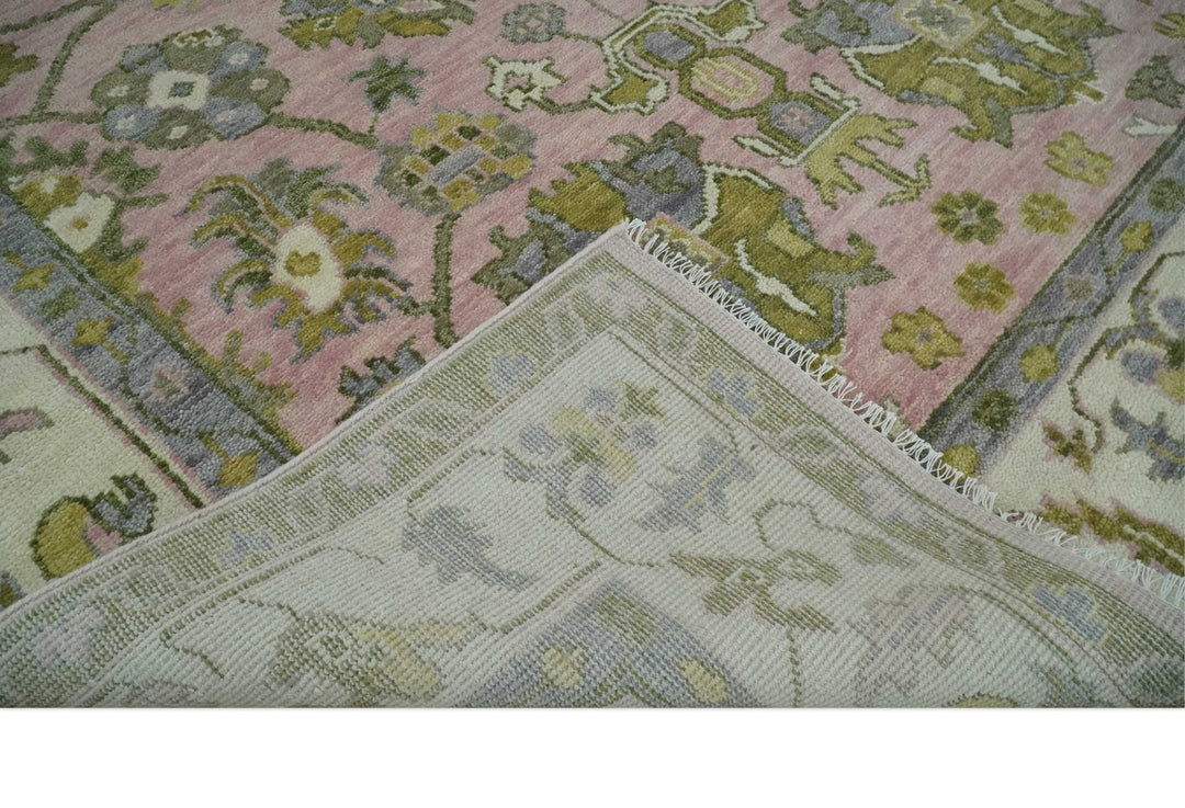 9x12 Hand Knotted Peach, Ivory and Olive Traditional Antique Style Wool Area Rug - The Rug Decor
