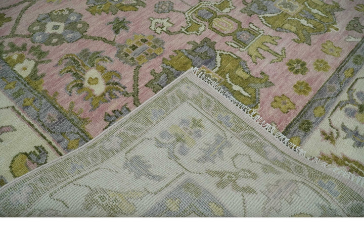 9x12 Hand Knotted Peach, Ivory and Olive Traditional Antique Style Wool Area Rug - The Rug Decor