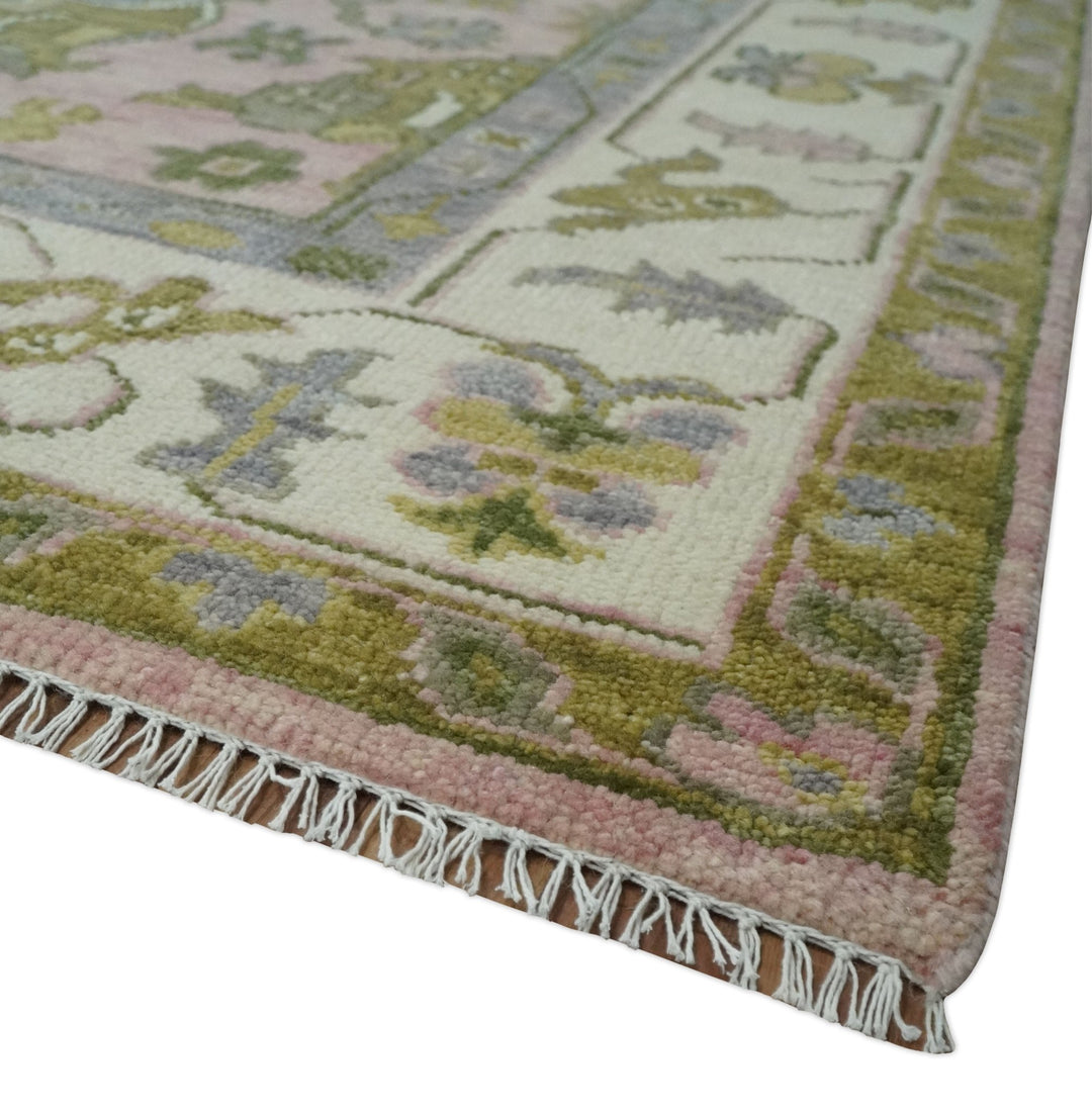 9x12 Hand Knotted Peach, Ivory and Olive Traditional Antique Style Wool Area Rug - The Rug Decor