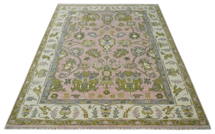 9x12 Hand Knotted Peach, Ivory and Olive Traditional Antique Style Wool Area Rug - The Rug Decor
