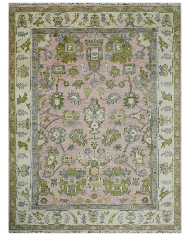 9x12 Hand Knotted Peach, Ivory and Olive Traditional Antique Style Wool Area Rug - The Rug Decor