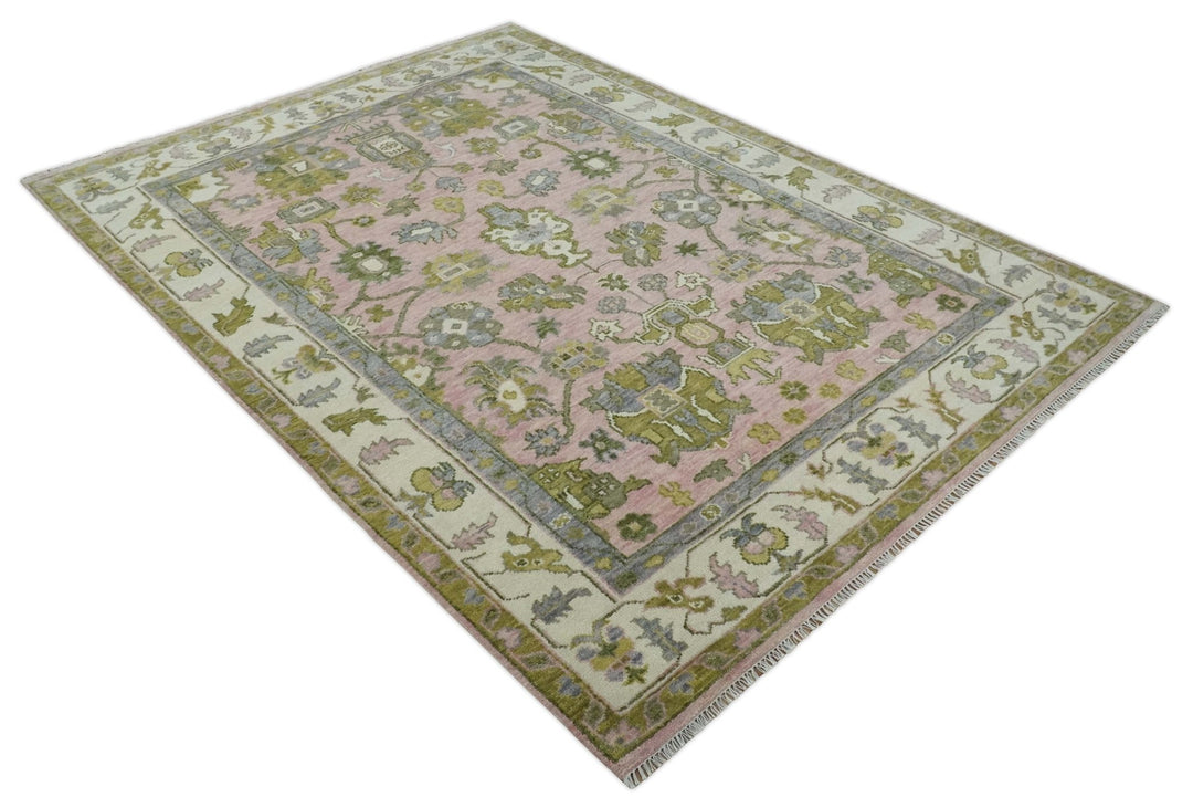 9x12 Hand Knotted Peach, Ivory and Olive Traditional Antique Style Wool Area Rug - The Rug Decor