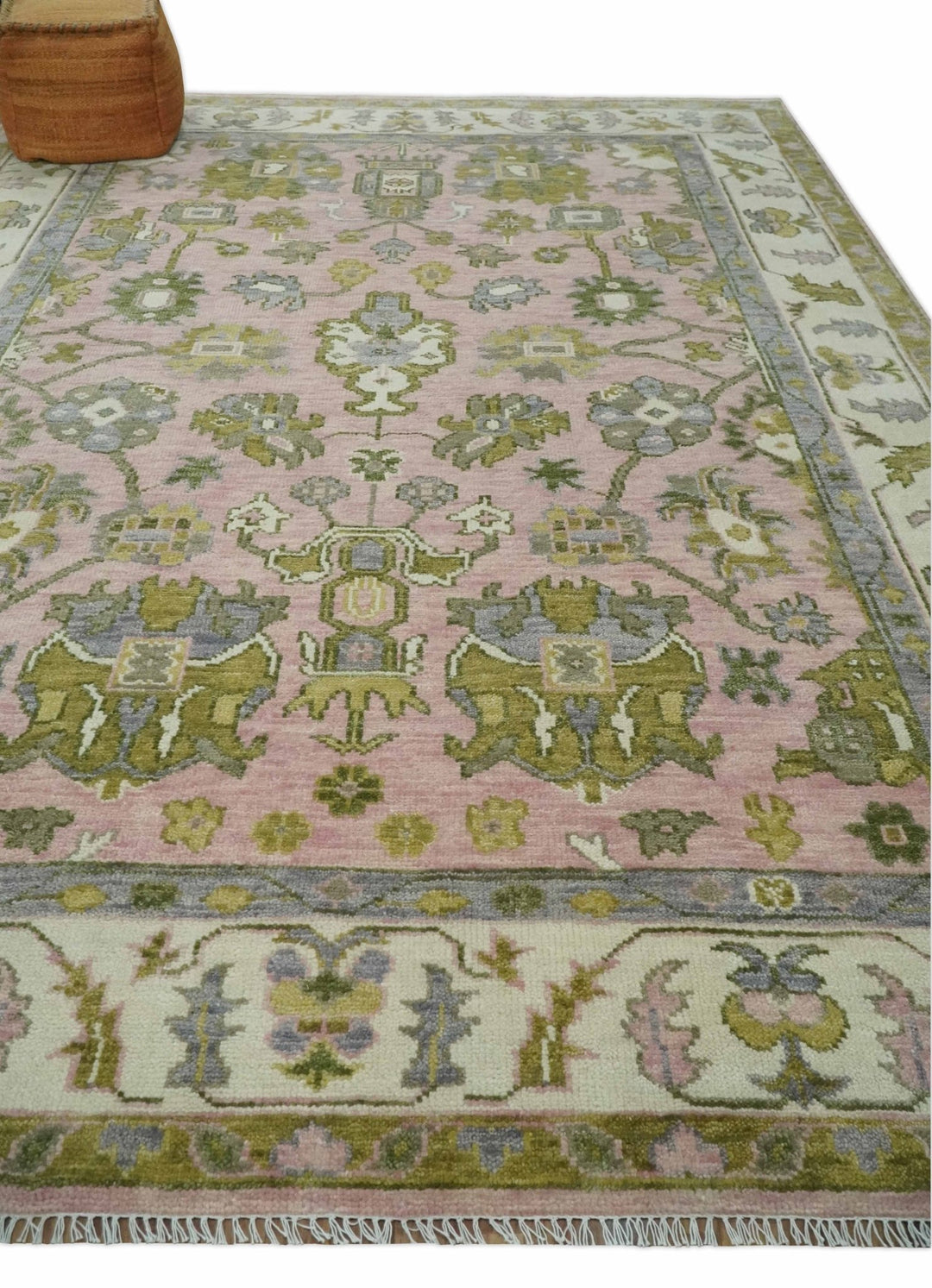 9x12 Hand Knotted Peach, Ivory and Olive Traditional Antique Style Wool Area Rug - The Rug Decor