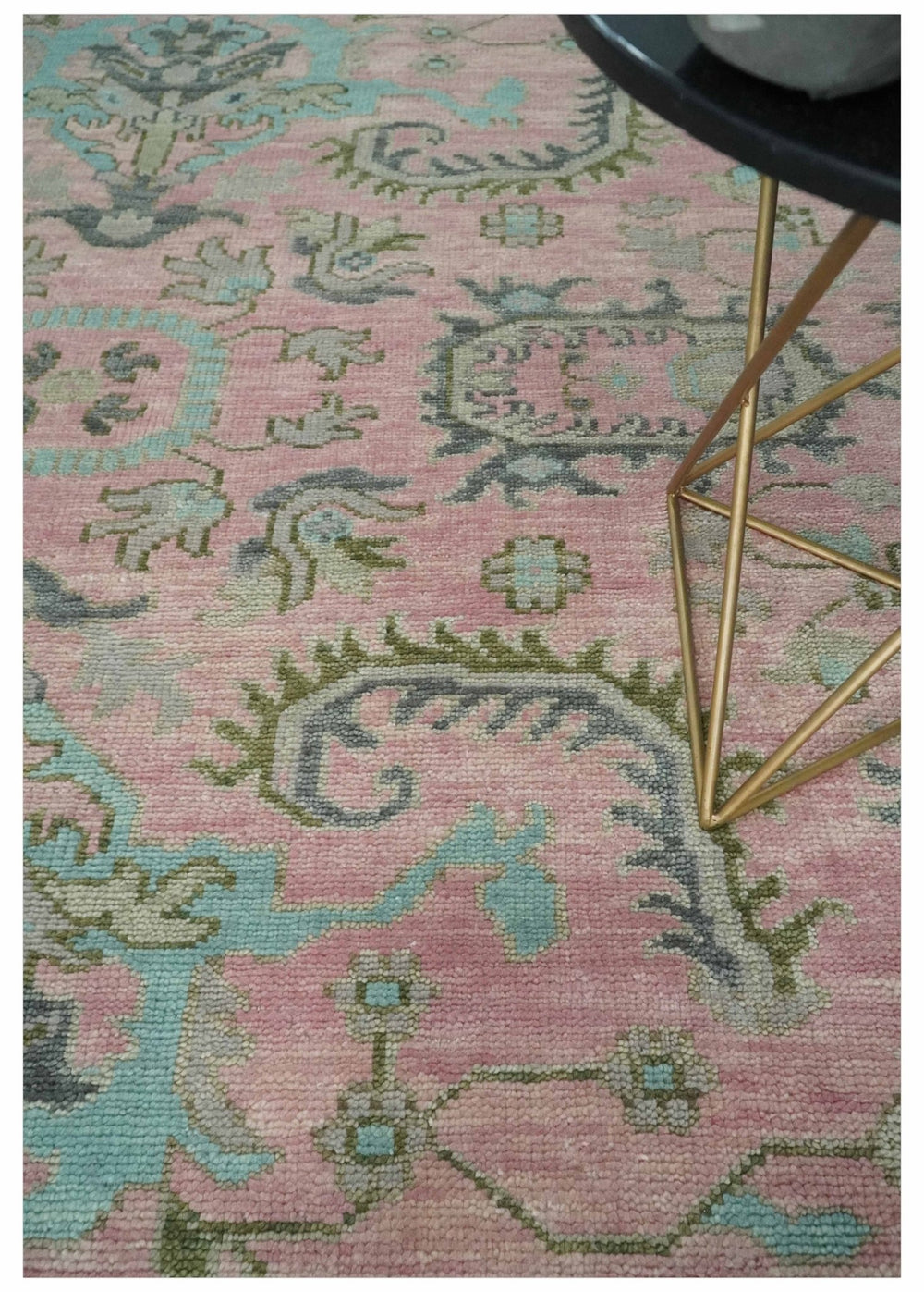 9x12 Hand Knotted Pink and Aqua Oriental Oushak Traditional Wool Area Rug - The Rug Decor
