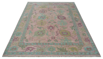 9x12 Hand Knotted Pink, Aqua and Purple Vibrant colorful Oushak Wool Area Rug - The Rug Decor