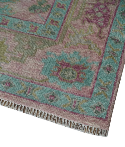 9x12 Hand Knotted Pink, Aqua and Purple Vibrant colorful Oushak Wool Area Rug - The Rug Decor