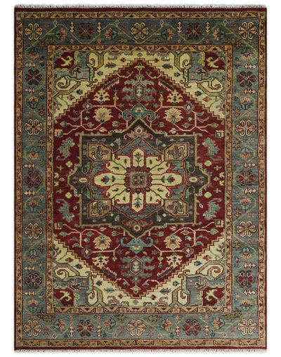 9x12 Hand Knotted Red and Gray Traditional Persian Heriz Serapi Wool Rug | TRDCP952912 - The Rug Decor