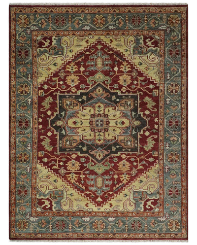 9x12 Hand Knotted Red and Gray Traditional Persian Heriz Serapi Wool Rug | TRDCP952912 - The Rug Decor