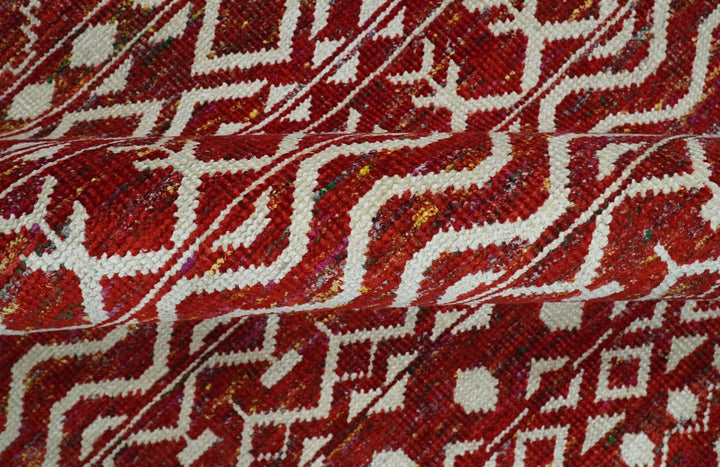 9x12 Hand Knotted Red and White Modern Contemporary Southwestern Tribal Trellis Recycled Silk Area Rug | OP15 - The Rug Decor