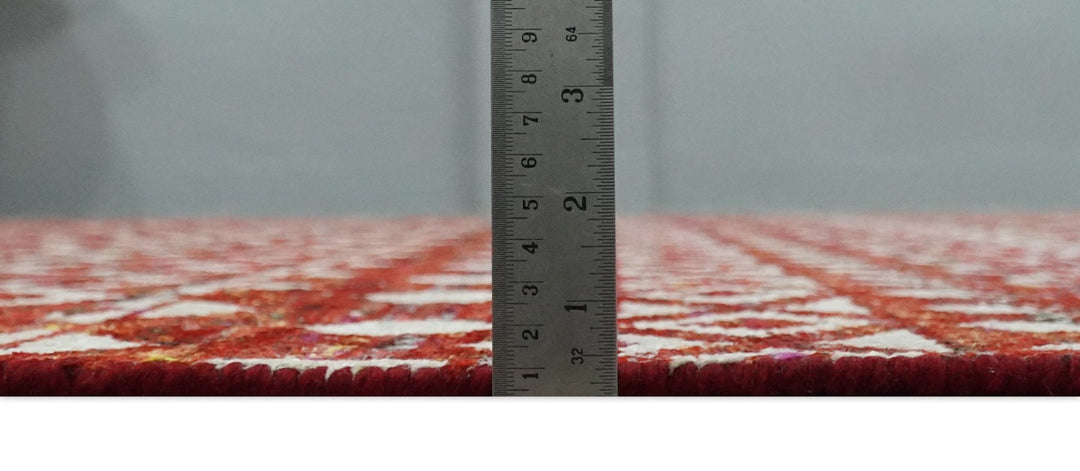 9x12 Hand Knotted Red and White Modern Contemporary Southwestern Tribal Trellis Recycled Silk Area Rug | OP15 - The Rug Decor