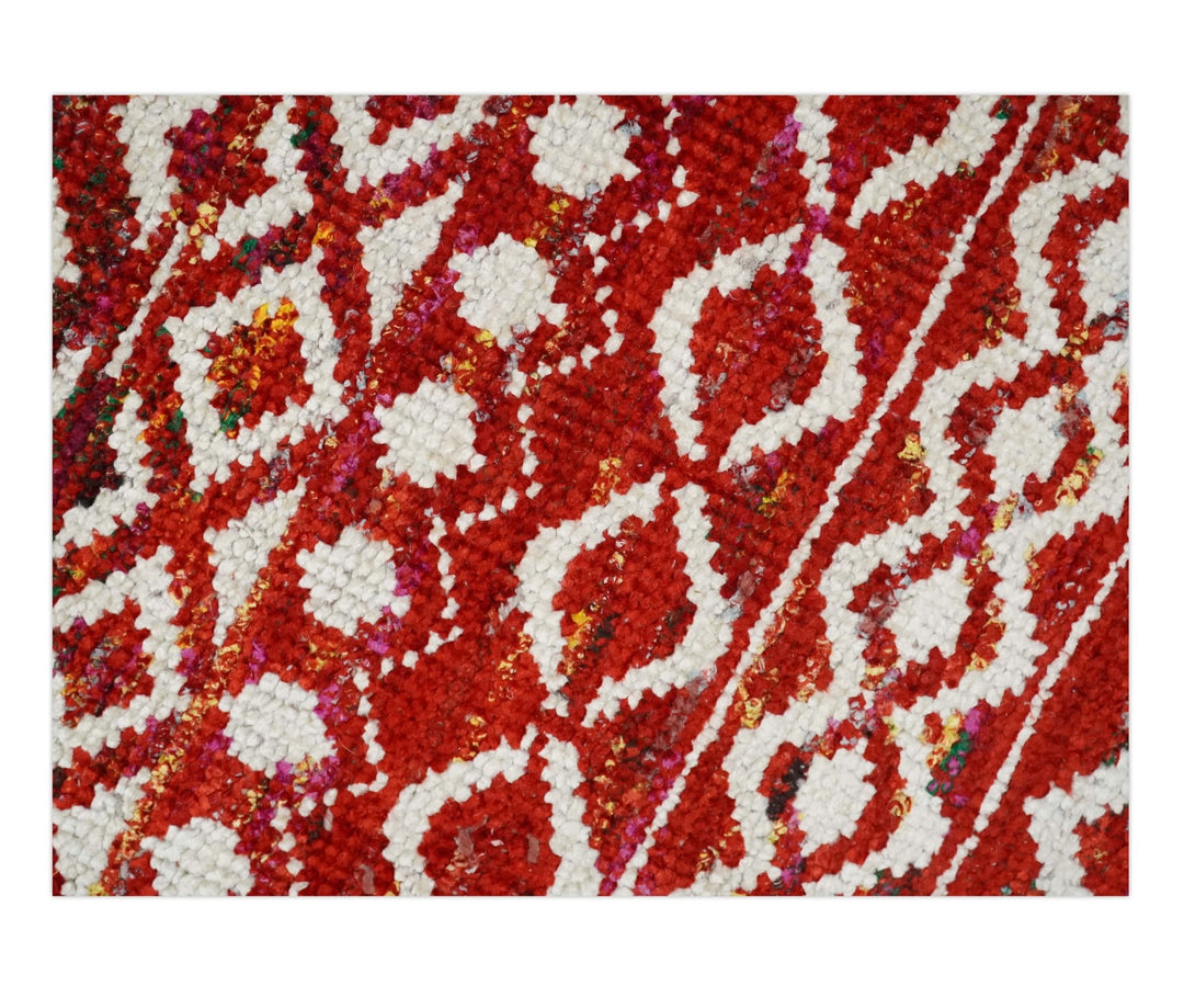 9x12 Hand Knotted Red and White Modern Contemporary Southwestern Tribal Trellis Recycled Silk Area Rug | OP7 - The Rug Decor