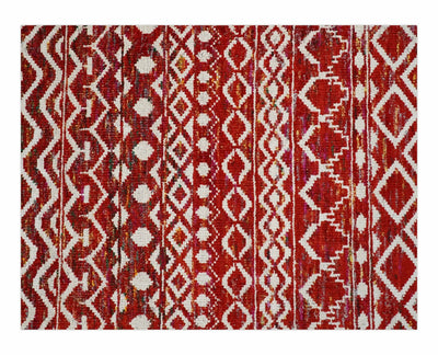 9x12 Hand Knotted Red and White Modern Contemporary Southwestern Tribal Trellis Recycled Silk Area Rug | OP7 - The Rug Decor