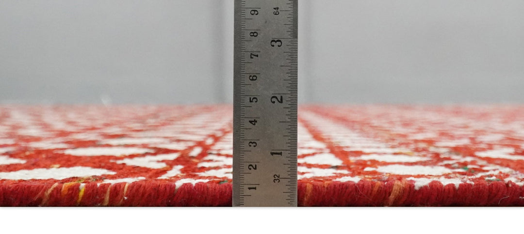 9x12 Hand Knotted Red and White Modern Contemporary Southwestern Tribal Trellis Recycled Silk Area Rug | OP7 - The Rug Decor
