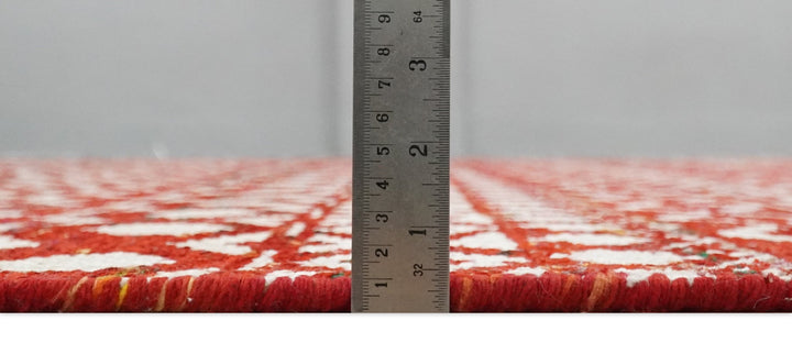 9x12 Hand Knotted Red and White Modern Contemporary Southwestern Tribal Trellis Recycled Silk Area Rug | OP7 - The Rug Decor