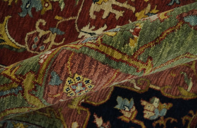 9x12 Hand Knotted Rust and Ivory Traditional Heriz Serapi Antique Wool Rug | TRDCP611912 - The Rug Decor
