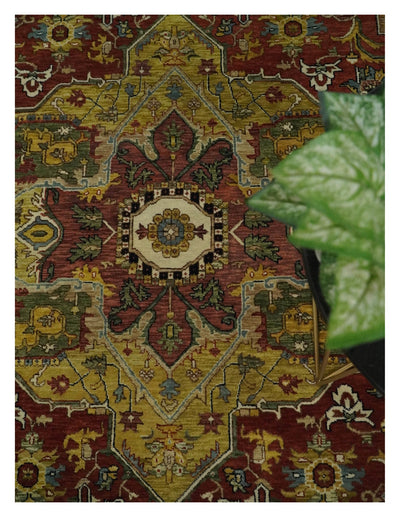 9x12 Hand Knotted Rust and Ivory Traditional Heriz Serapi Antique Wool Rug | TRDCP611912 - The Rug Decor