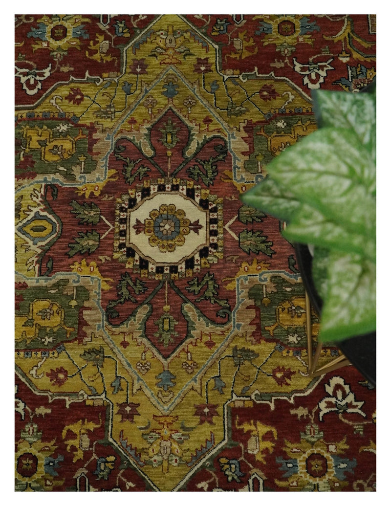 9x12 Hand Knotted Rust and Ivory Traditional Heriz Serapi Antique Wool Rug | TRDCP611912 - The Rug Decor