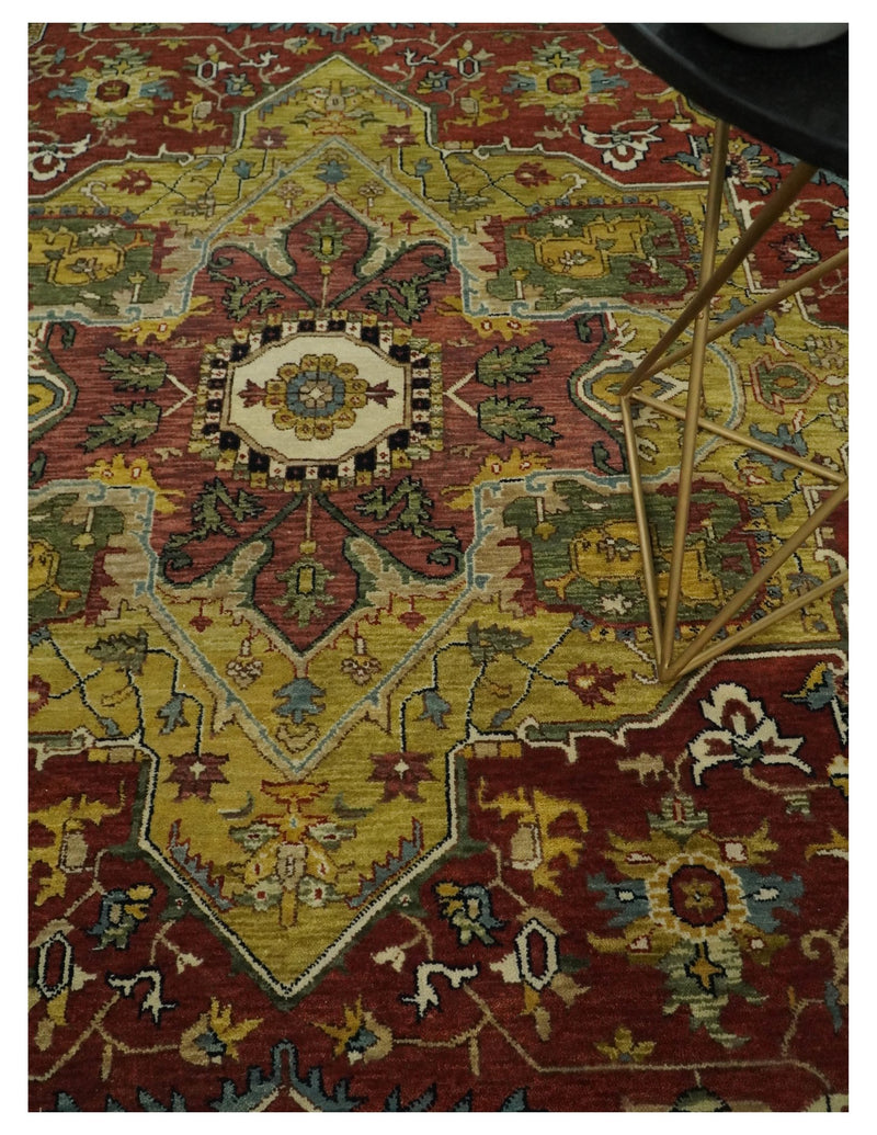 9x12 Hand Knotted Rust and Ivory Traditional Heriz Serapi Antique Wool Rug | TRDCP611912 - The Rug Decor