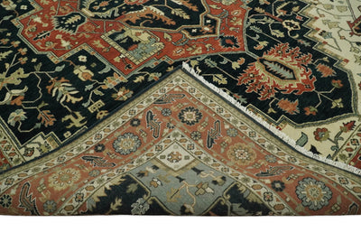 9x12 Hand Knotted Rust and Ivory Traditional Heriz Serapi Antique Wool Rug | TRDCP612912 - The Rug Decor