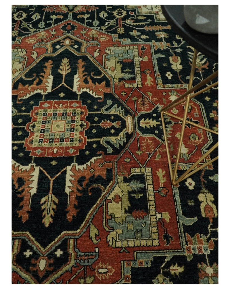 9x12 Hand Knotted Rust and Ivory Traditional Heriz Serapi Antique Wool Rug | TRDCP612912 - The Rug Decor