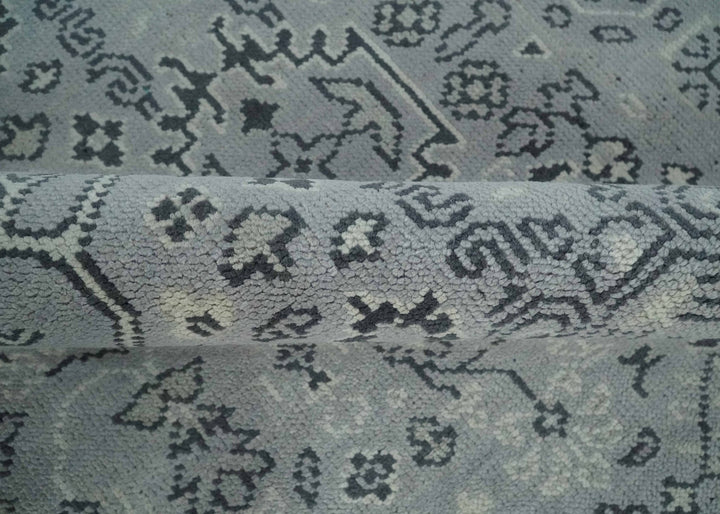 9x12 Hand Knotted Silver, Ivory and Charcoal Traditional Antique Style Wool Rug - The Rug Decor