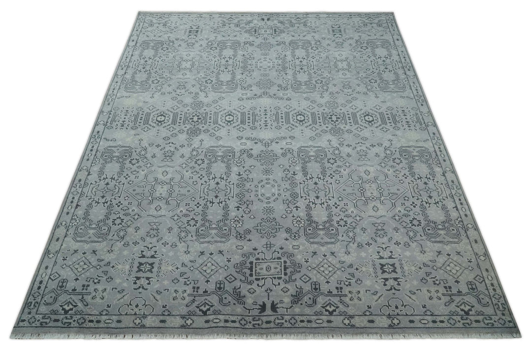9x12 Hand Knotted Silver, Ivory and Charcoal Traditional Antique Style Wool Rug - The Rug Decor