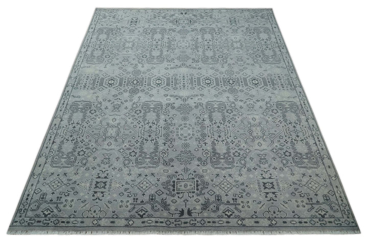 9x12 Hand Knotted Silver, Ivory and Charcoal Traditional Antique Style Wool Rug - The Rug Decor
