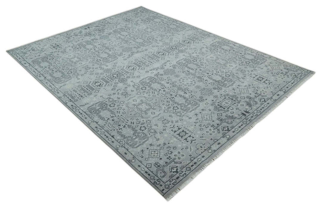 9x12 Hand Knotted Silver, Ivory and Charcoal Traditional Antique Style Wool Rug - The Rug Decor