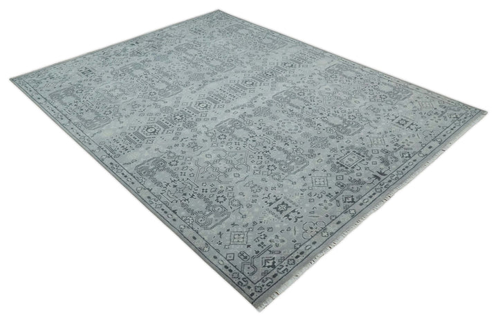9x12 Hand Knotted Silver, Ivory and Charcoal Traditional Antique Style Wool Rug - The Rug Decor