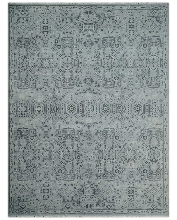 9x12 Hand Knotted Silver, Ivory and Charcoal Traditional Antique Style Wool Rug - The Rug Decor
