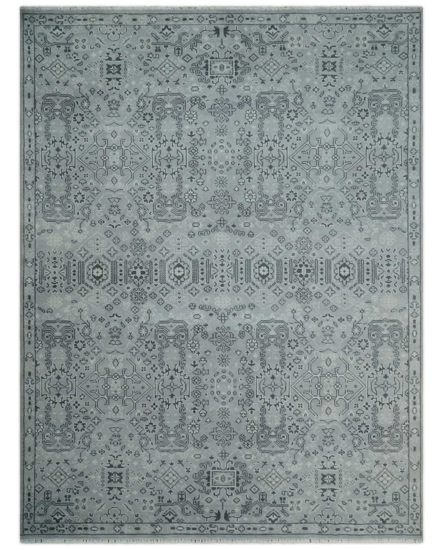 9x12 Hand Knotted Silver, Ivory and Charcoal Traditional Antique Style Wool Rug - The Rug Decor