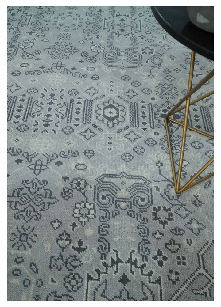 9x12 Hand Knotted Silver, Ivory and Charcoal Traditional Antique Style Wool Rug - The Rug Decor