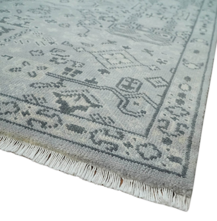 9x12 Hand Knotted Silver, Ivory and Charcoal Traditional Antique Style Wool Rug - The Rug Decor