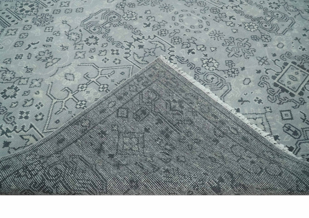 9x12 Hand Knotted Silver, Ivory and Charcoal Traditional Antique Style Wool Rug - The Rug Decor