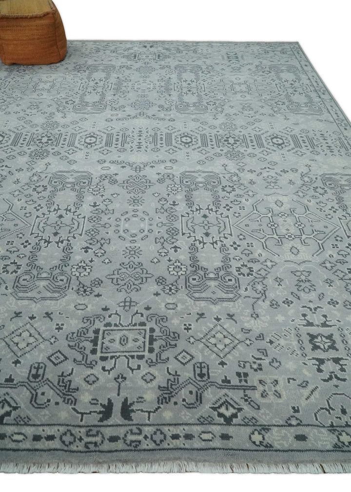 9x12 Hand Knotted Silver, Ivory and Charcoal Traditional Antique Style Wool Rug - The Rug Decor