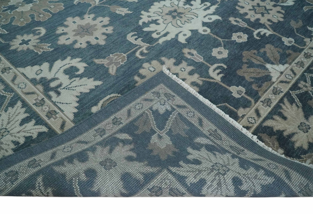 9x12 Hand Knotted Teal and Silver Traditional Oushak Wool Area Rug - The Rug Decor