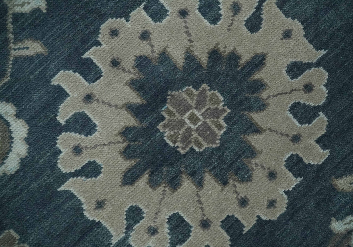 9x12 Hand Knotted Teal and Silver Traditional Oushak Wool Area Rug - The Rug Decor