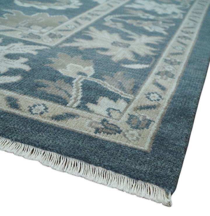 9x12 Hand Knotted Teal and Silver Traditional Oushak Wool Area Rug - The Rug Decor