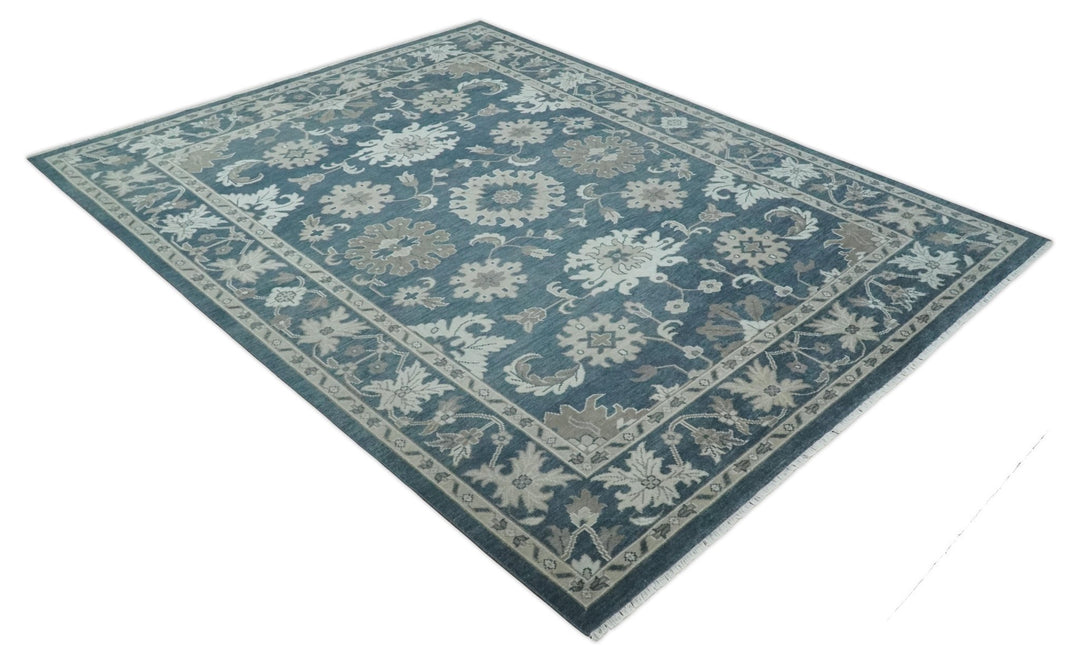 9x12 Hand Knotted Teal and Silver Traditional Oushak Wool Area Rug - The Rug Decor