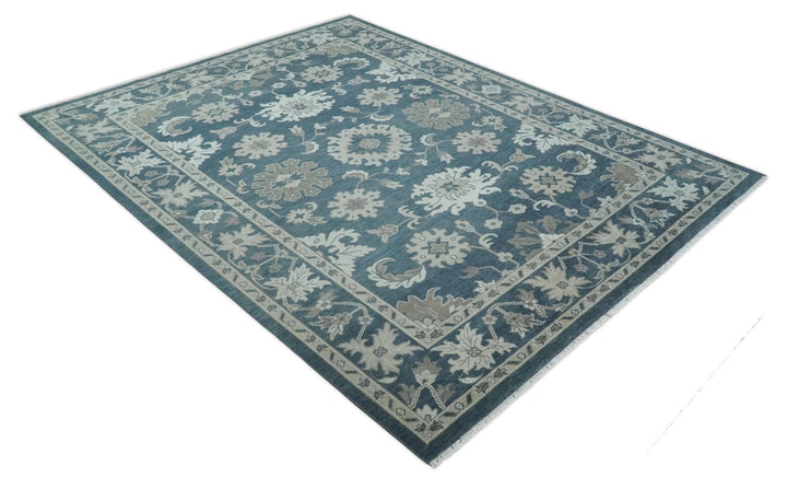 9x12 Hand Knotted Teal and Silver Traditional Oushak Wool Area Rug - The Rug Decor