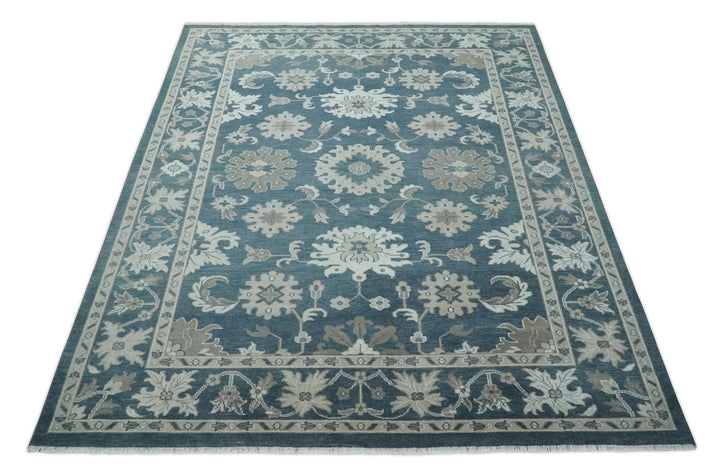 9x12 Hand Knotted Teal and Silver Traditional Oushak Wool Area Rug - The Rug Decor