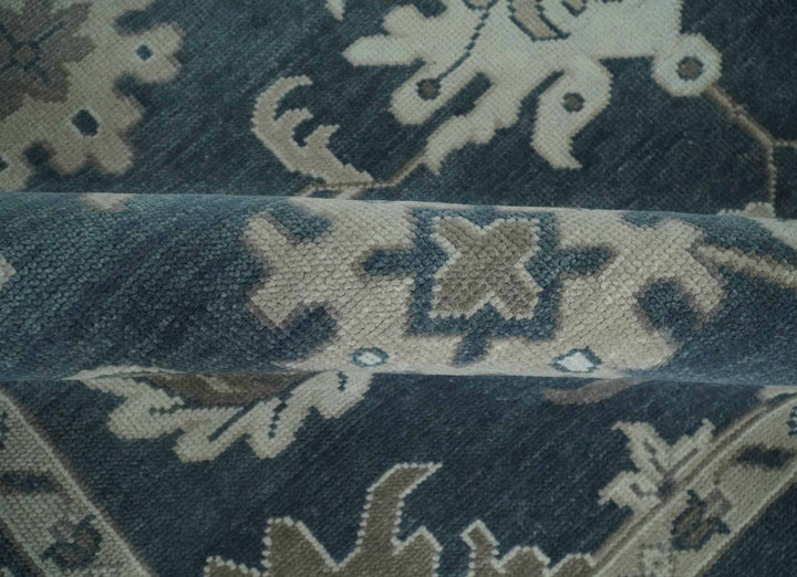 9x12 Hand Knotted Teal and Silver Traditional Oushak Wool Area Rug - The Rug Decor