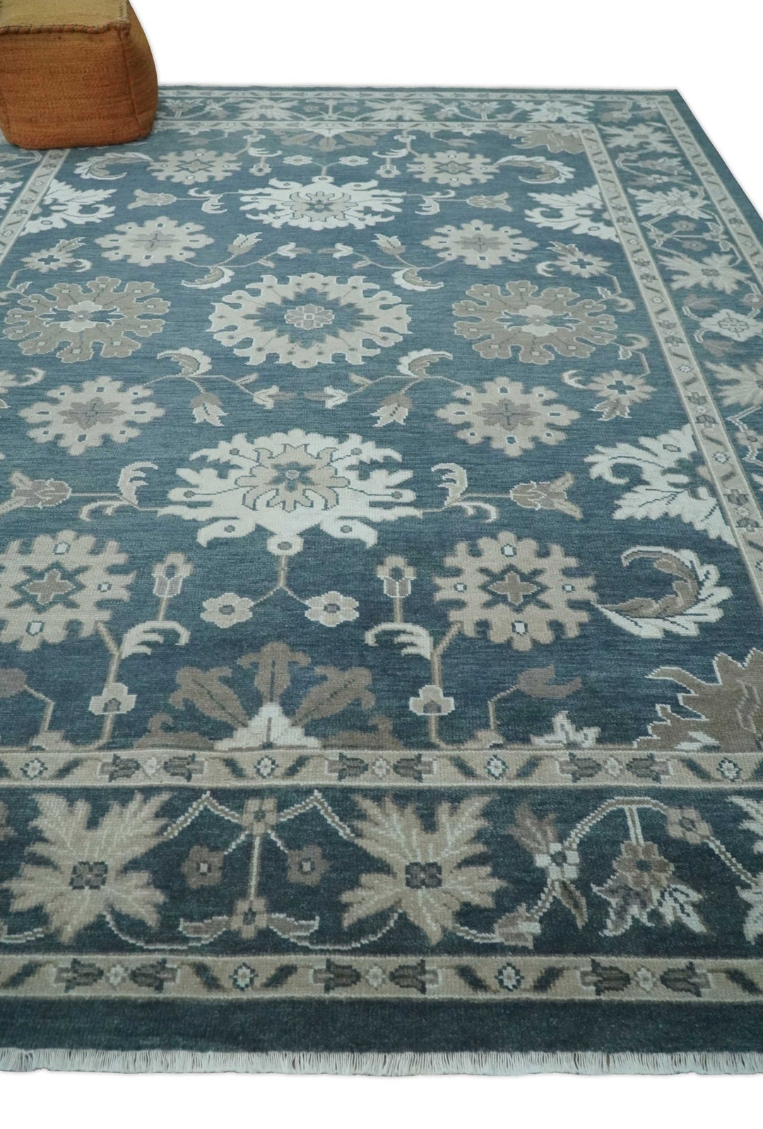 9x12 Hand Knotted Teal and Silver Traditional Oushak Wool Area Rug - The Rug Decor