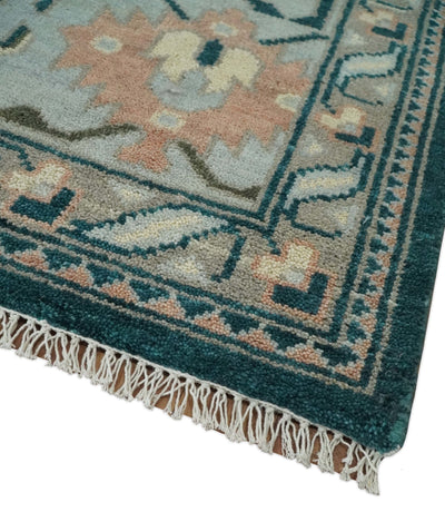 9x12 Hand Knotted Teal, Beige and Silver Traditional Persian Oushak Wool Rug | TRDCP826912 - The Rug Decor